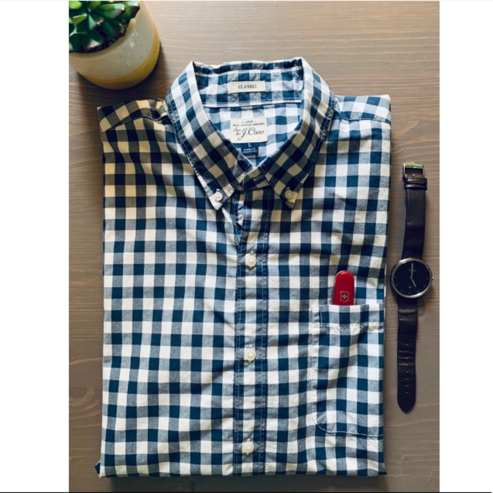 J. Crew Classic Blue & White Checked Cotton Shirt